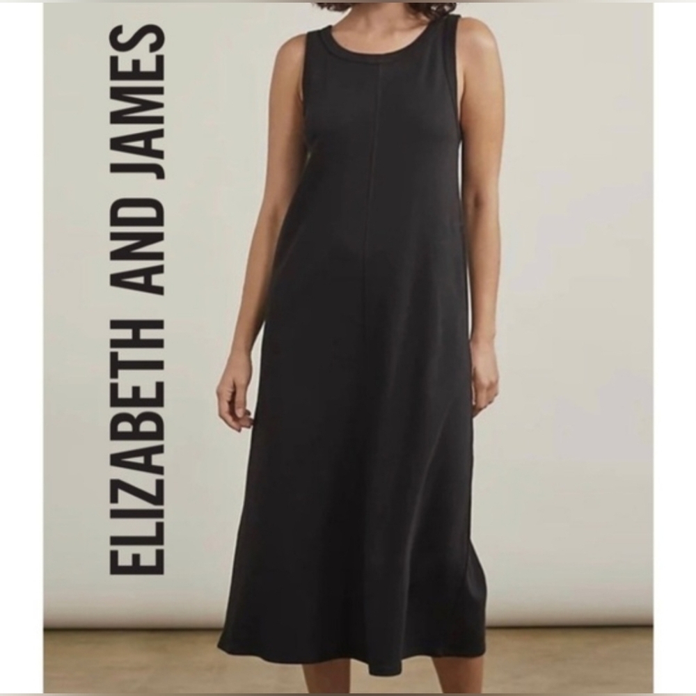 Elizabeth and James black cotton midi tank dress size large minimalist normcore